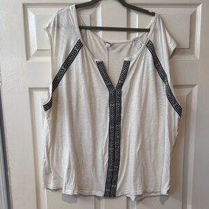 Merona Sleeveless Cream & Black Pattern Trim Top 4X Lightweight Summer Blouse